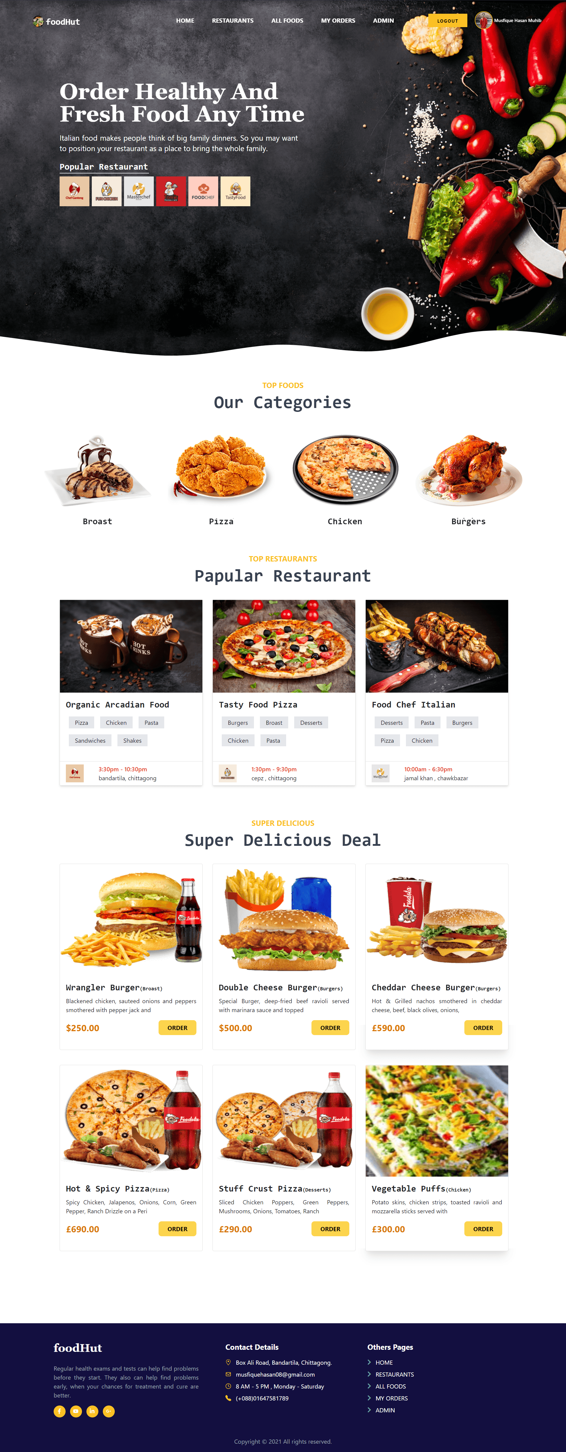 Full-page screenshot of FoodHut