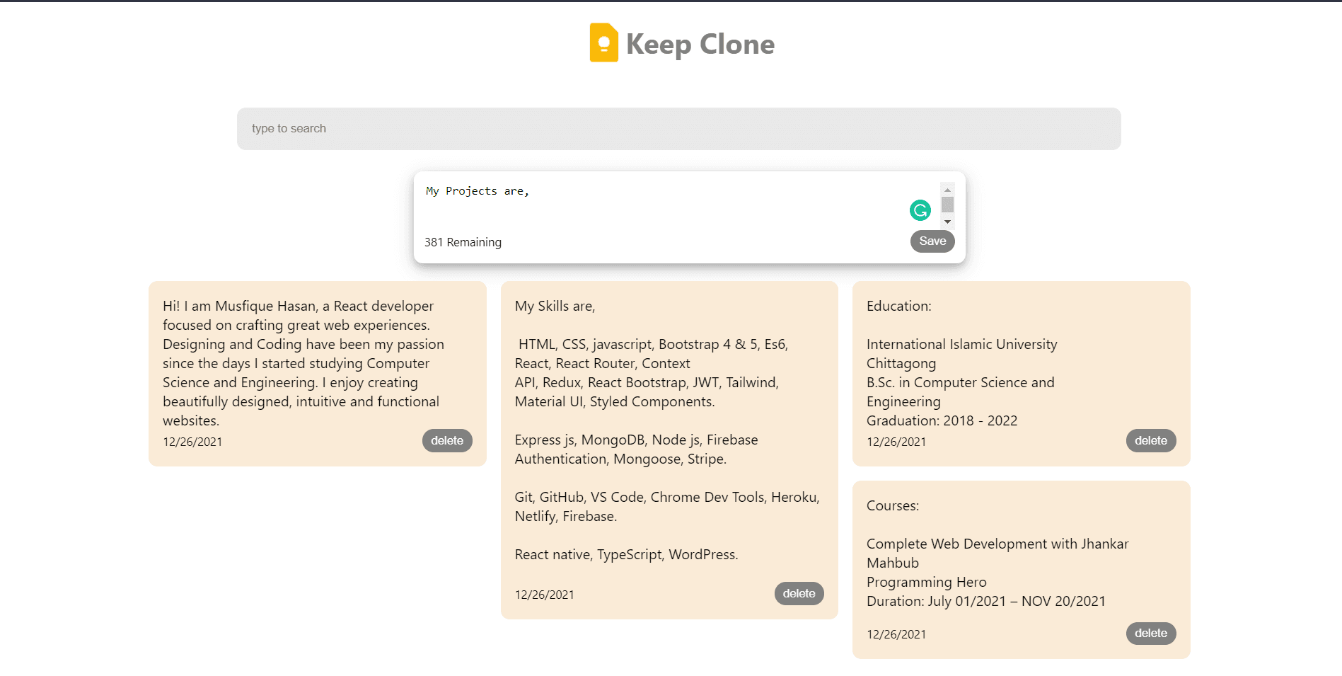 Screenshot of Keep-Clone