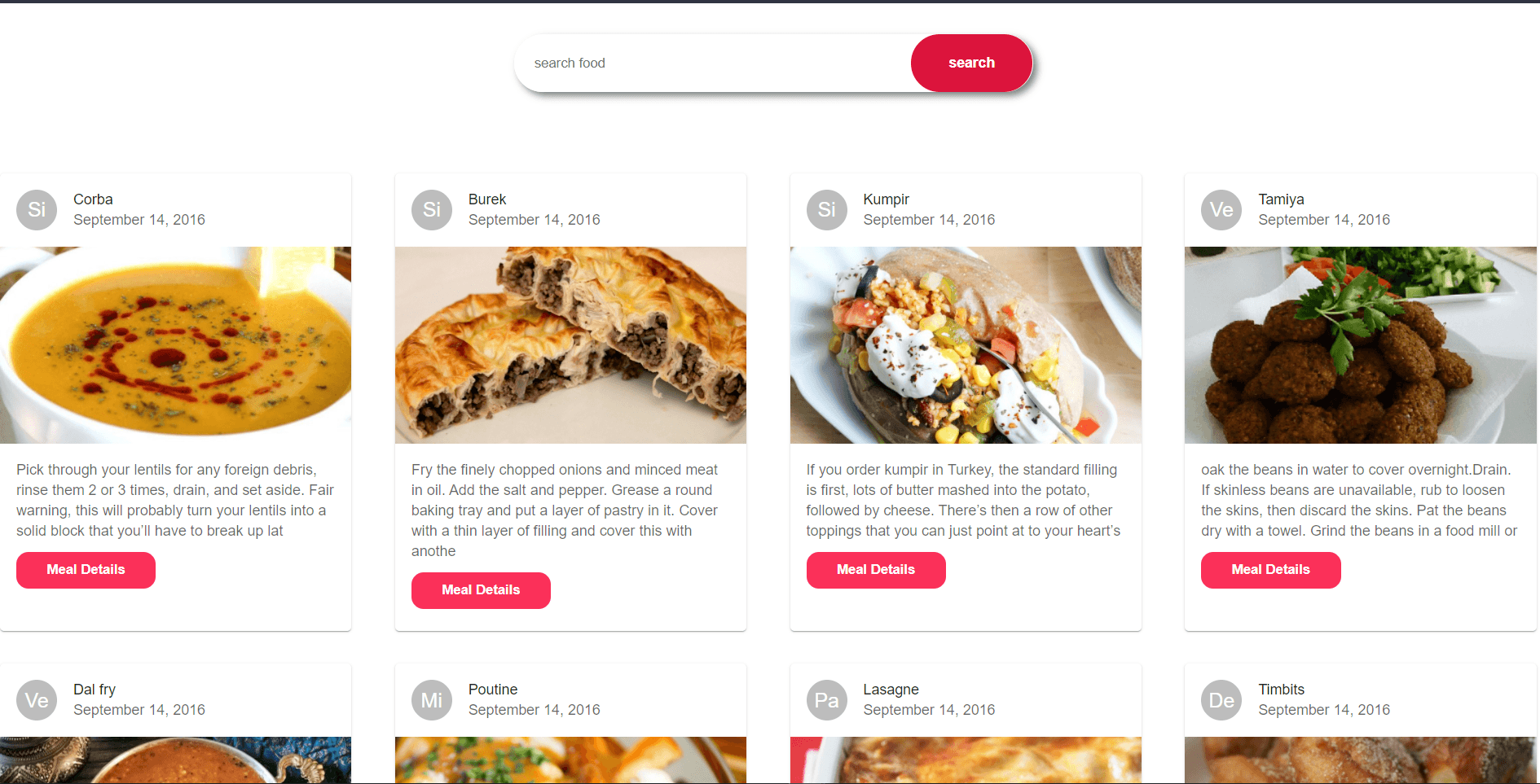 Screenshot of Search-Meal